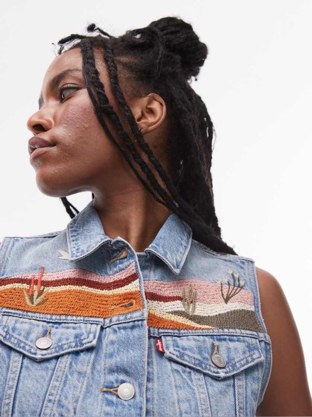Levi's Light Blue Desert Utopia Embroidered Denim Vest and 501 90’s Jeans Set - Picture 8 of 16